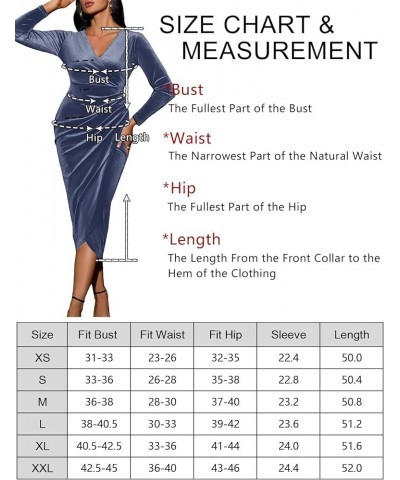 2023 Wrap Ruched Velvet Dress V Neck Short Ruffle Sleeves Long Bodycon Midi Elegant Party Wedding Guest Cocktail Blue Grey, L...