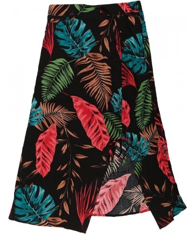 Women's Hawaiian Skirts 2024 Summer Beach Ruched Front Tropical Skirt with Slit Blacks $14.85 Skirts