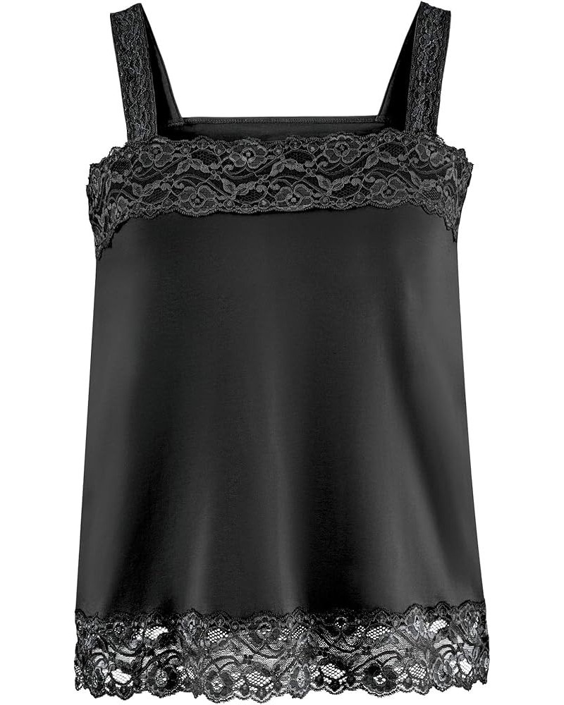 Versatile Solid Color Lace Trim Square Neckline Camisole Tank Top for Layering Black $17.66 Tanks