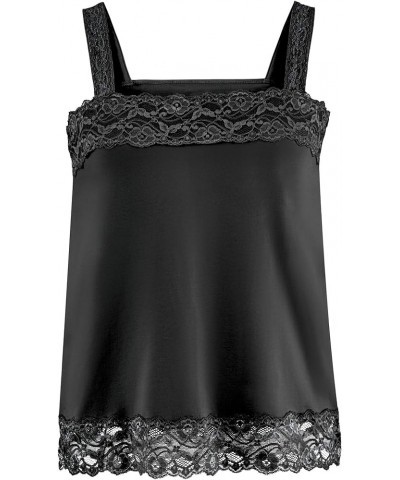 Versatile Solid Color Lace Trim Square Neckline Camisole Tank Top for Layering Black $17.66 Tanks