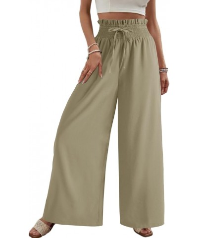 Womens Wide Leg Palazzo Pants High Waisted Casual Flowy Pants Fall Loose Comfy Trousers Khaki $9.89 Pants