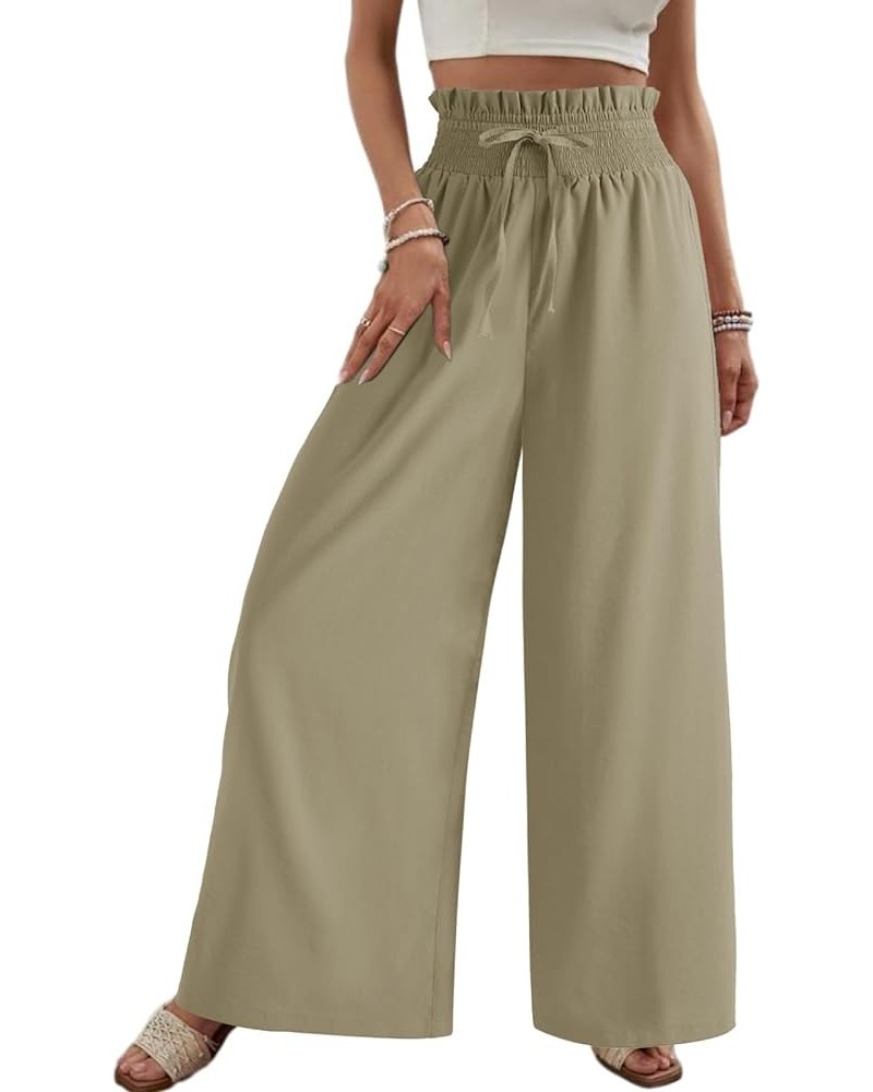 Womens Wide Leg Palazzo Pants High Waisted Casual Flowy Pants Fall Loose Comfy Trousers Khaki $9.89 Pants