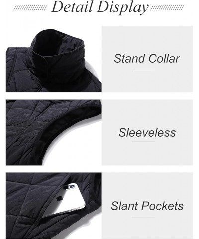 Women's Quilted Vest Stand Collar Lightweight Button Down Puffer Padded Outwear Gilet with Pockets Black $14.34 Vests