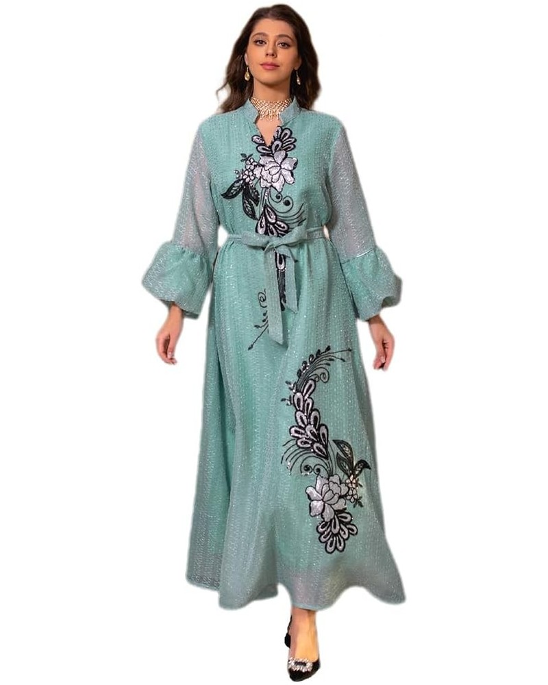 Abayas for Women Muslim Long Sleeve Embroidery Applique Maxi Kaftan Dresses Casual Loose Full Cover Islamic Dubai Robe Green ...