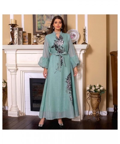 Abayas for Women Muslim Long Sleeve Embroidery Applique Maxi Kaftan Dresses Casual Loose Full Cover Islamic Dubai Robe Green ...