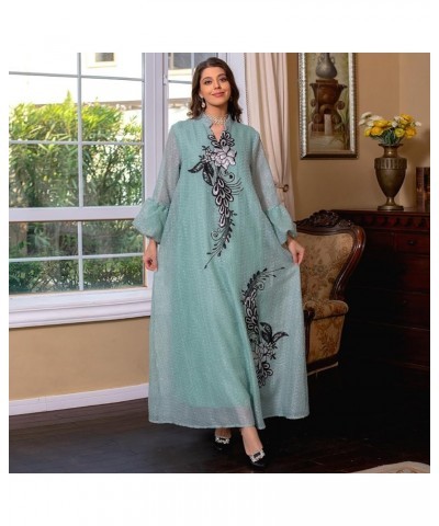 Abayas for Women Muslim Long Sleeve Embroidery Applique Maxi Kaftan Dresses Casual Loose Full Cover Islamic Dubai Robe Green ...