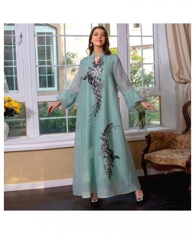 Abayas for Women Muslim Long Sleeve Embroidery Applique Maxi Kaftan Dresses Casual Loose Full Cover Islamic Dubai Robe Green ...