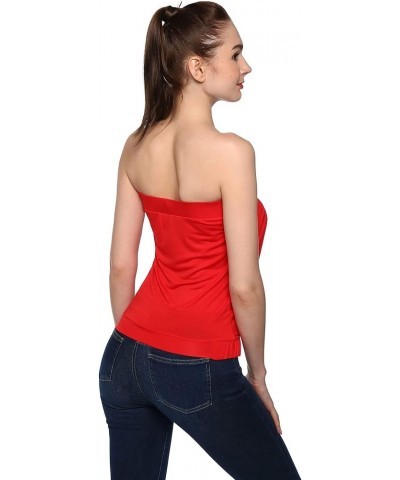 Women Strapless Pleated Blouson Tube Top Red $11.33 Tanks