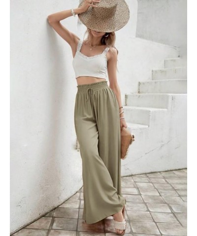 Womens Wide Leg Palazzo Pants High Waisted Casual Flowy Pants Fall Loose Comfy Trousers Khaki $9.89 Pants