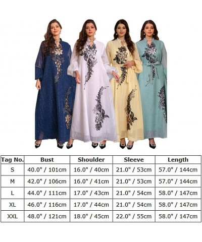 Abayas for Women Muslim Long Sleeve Embroidery Applique Maxi Kaftan Dresses Casual Loose Full Cover Islamic Dubai Robe Green ...