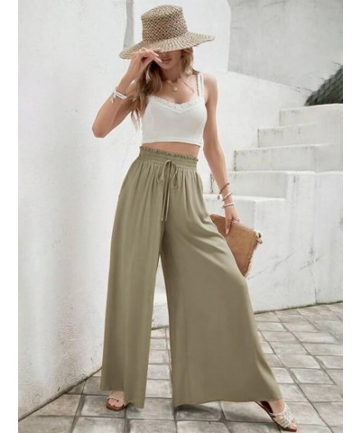 Womens Wide Leg Palazzo Pants High Waisted Casual Flowy Pants Fall Loose Comfy Trousers Khaki $9.89 Pants