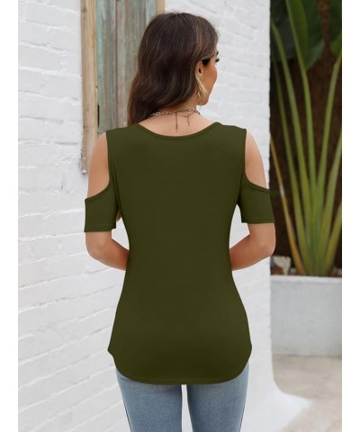 Women's Cold Shoulder Tops Short Sleeve V Neck T Shirts Basic Summer Tees B Green $13.49 T-Shirts