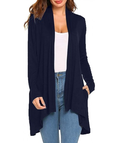 Summer Light Cardigans for Women Casual Long Sleeve T-Shirts Solid Loose Tops with Pockets Plus Size Beach Blouse 04navy $3.1...