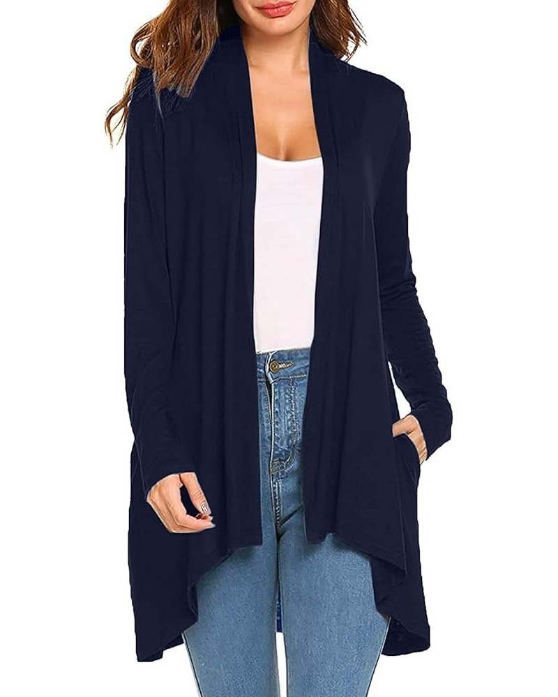 Summer Light Cardigans for Women Casual Long Sleeve T-Shirts Solid Loose Tops with Pockets Plus Size Beach Blouse 04navy $3.1...