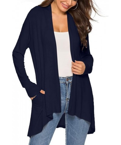 Summer Light Cardigans for Women Casual Long Sleeve T-Shirts Solid Loose Tops with Pockets Plus Size Beach Blouse 04navy $3.1...