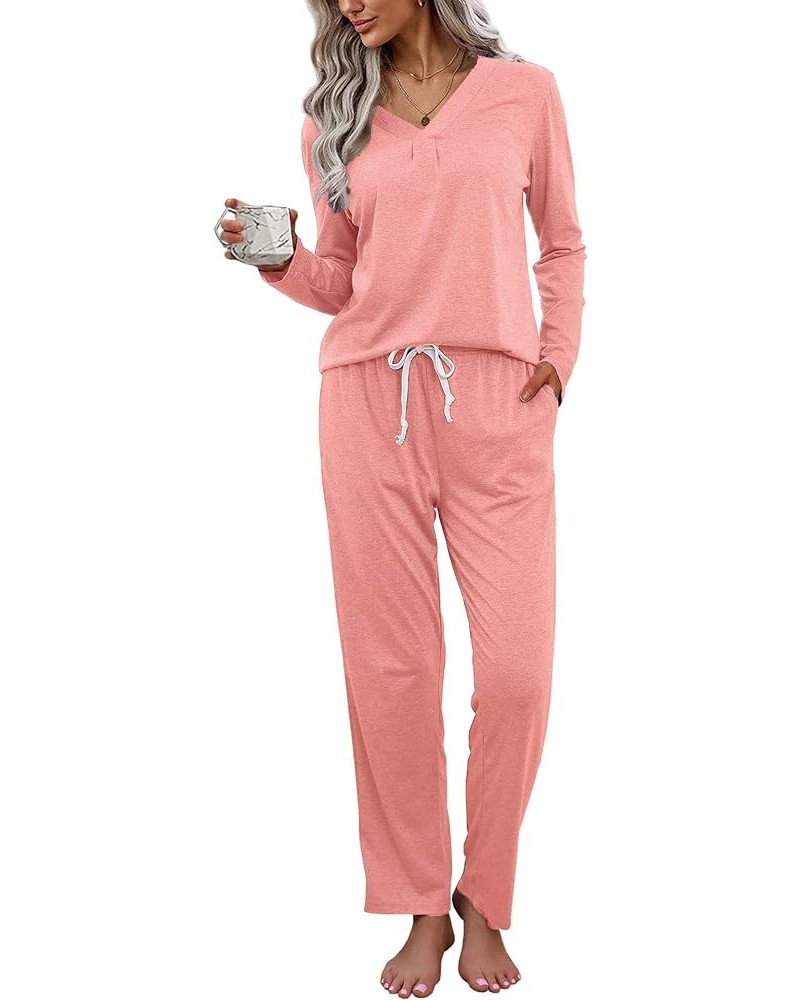 Women's Pajama Sets Long Sleeve Lounge Sets Pjs Sleepwear with Pockets Pink $21.82 Lingerie