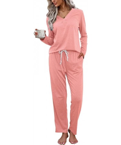 Women's Pajama Sets Long Sleeve Lounge Sets Pjs Sleepwear with Pockets Pink $21.82 Lingerie