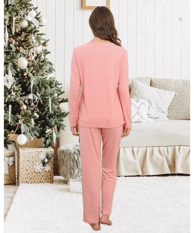 Women's Pajama Sets Long Sleeve Lounge Sets Pjs Sleepwear with Pockets Pink $21.82 Lingerie