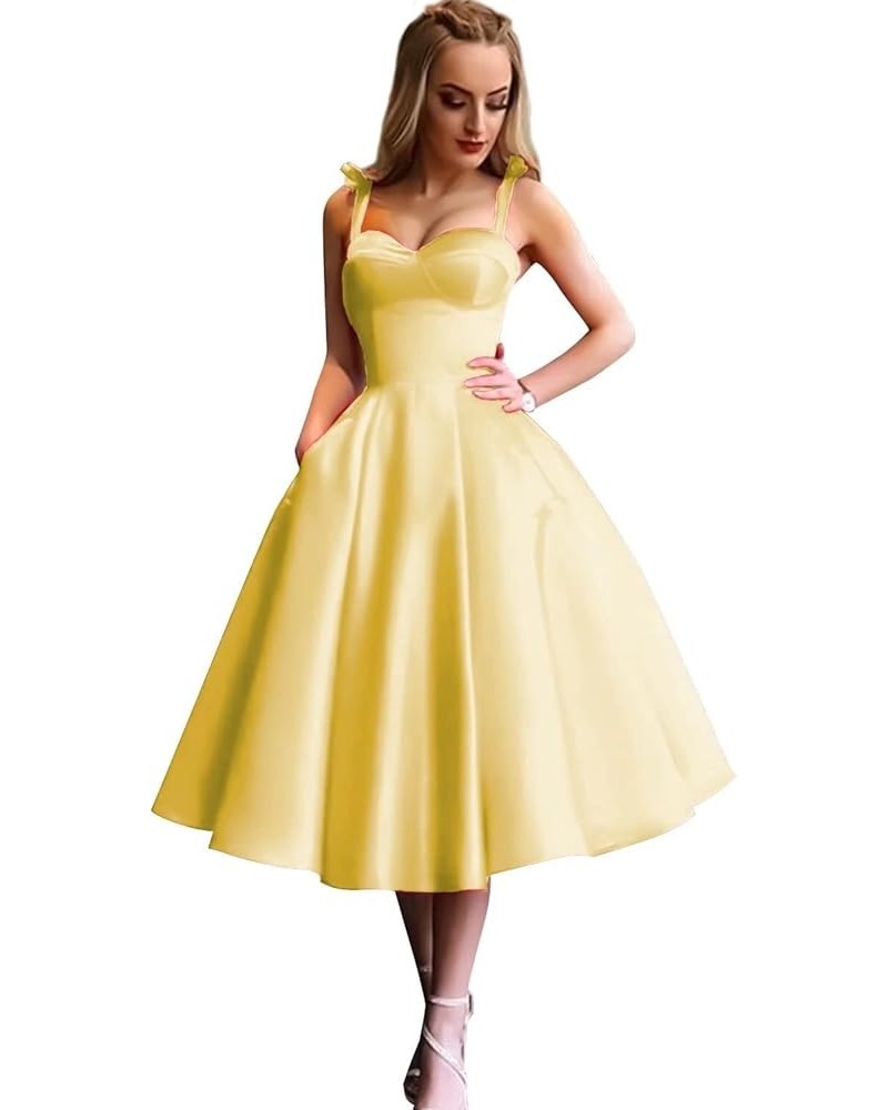 Spaghetti Straps Satin Homecoming Dresses with Pockets A Line Sweetheart Short Prom Dress Cocktail Dresses for Teens Yellow $...