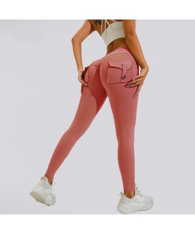 Scrunch Butt Leggings with Pockets for Women High Waist Tight Cargo Pants Work Pants Gym Workout Leggings Coral Red $12.47 Ac...