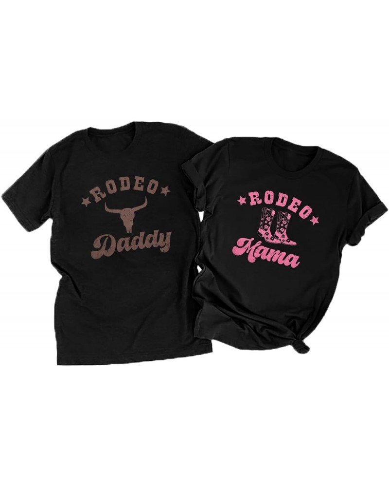 Rodeo Mama Rodeo Daddy Matching Shirt for Couples T Shirt Vintage Western Rodeo Graphic Holiday Tees Short Sleeve Top A-black...