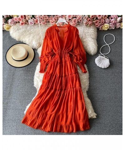 V Neck Chiffon Dress Women's Beach Long Dress (Color : Beige, Size : One Size) One Size Yellow $10.24 Dresses