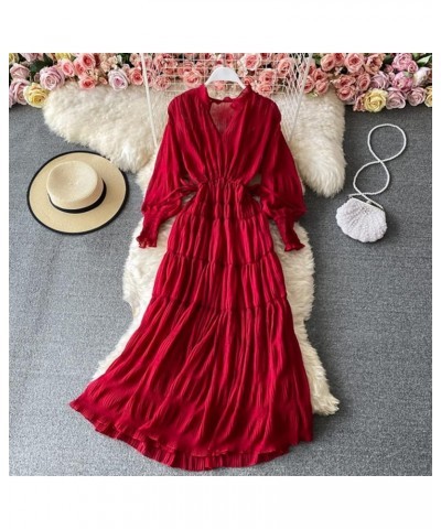 V Neck Chiffon Dress Women's Beach Long Dress (Color : Beige, Size : One Size) One Size Yellow $10.24 Dresses