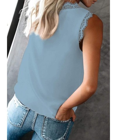 2023 Women's Lace Trim V Neck Tank Tops Lightweight Fashionable Summer Sleeveless Blouses 01 Light Blue $11.44 Tanks