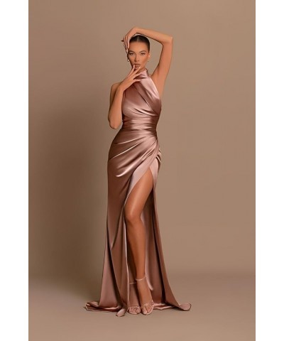 Halter Bridesmaid Dresses for Women Mermaid Ruched Satin Formal Gown Side Slit Maxi Dress EV1204 Dusty Rose $26.95 Dresses