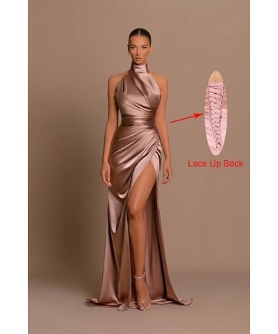 Halter Bridesmaid Dresses for Women Mermaid Ruched Satin Formal Gown Side Slit Maxi Dress EV1204 Dusty Rose $26.95 Dresses