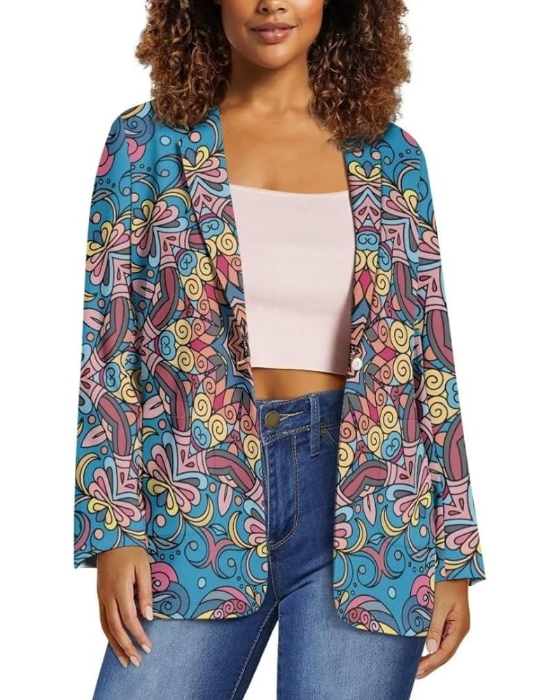 Dog Paw Women's Graphic Print Blazer Button Open Front Long Sleeve Jacket Boho Mandala-1 $20.39 Blazers