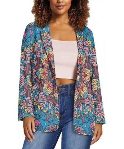 Dog Paw Women's Graphic Print Blazer Button Open Front Long Sleeve Jacket Boho Mandala-1 $20.39 Blazers