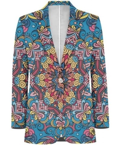 Dog Paw Women's Graphic Print Blazer Button Open Front Long Sleeve Jacket Boho Mandala-1 $20.39 Blazers