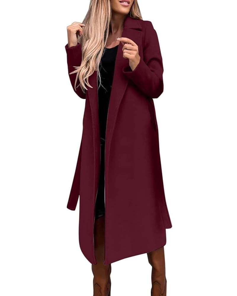 Trench Coats for Women 2023, Women's Notched Lapel Wool Pea Coat Long Sleeve Casual Mid-Long Overcoats Outwear A05-wine $13.9...