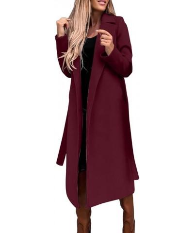 Trench Coats for Women 2023, Women's Notched Lapel Wool Pea Coat Long Sleeve Casual Mid-Long Overcoats Outwear A05-wine $13.9...