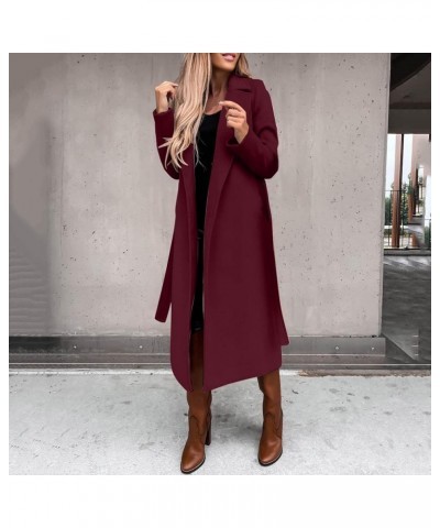 Trench Coats for Women 2023, Women's Notched Lapel Wool Pea Coat Long Sleeve Casual Mid-Long Overcoats Outwear A05-wine $13.9...