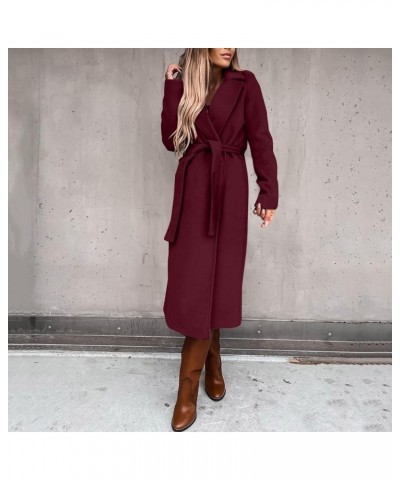 Trench Coats for Women 2023, Women's Notched Lapel Wool Pea Coat Long Sleeve Casual Mid-Long Overcoats Outwear A05-wine $13.9...