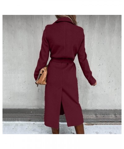 Trench Coats for Women 2023, Women's Notched Lapel Wool Pea Coat Long Sleeve Casual Mid-Long Overcoats Outwear A05-wine $13.9...