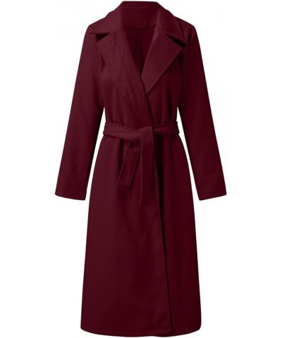 Trench Coats for Women 2023, Women's Notched Lapel Wool Pea Coat Long Sleeve Casual Mid-Long Overcoats Outwear A05-wine $13.9...