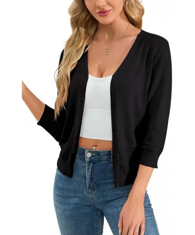 Womens 3/4 Sleeve Cropped Cardigan Knit Shrugs for Dresses V Neck Button Down Bolero Cardigans Sweaters Black $13.56 Sweaters