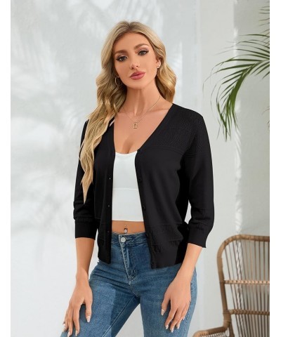 Womens 3/4 Sleeve Cropped Cardigan Knit Shrugs for Dresses V Neck Button Down Bolero Cardigans Sweaters Black $13.56 Sweaters