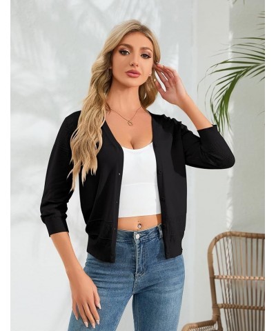 Womens 3/4 Sleeve Cropped Cardigan Knit Shrugs for Dresses V Neck Button Down Bolero Cardigans Sweaters Black $13.56 Sweaters