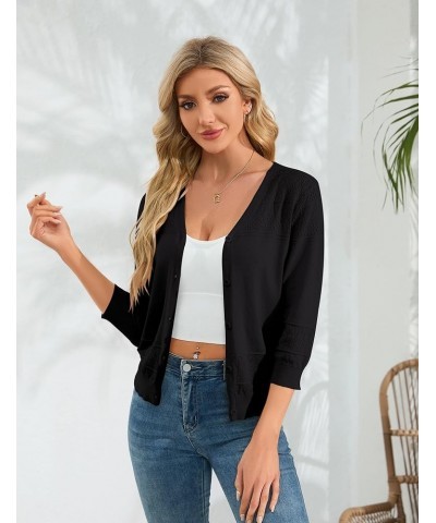 Womens 3/4 Sleeve Cropped Cardigan Knit Shrugs for Dresses V Neck Button Down Bolero Cardigans Sweaters Black $13.56 Sweaters