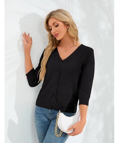 Womens 3/4 Sleeve Cropped Cardigan Knit Shrugs for Dresses V Neck Button Down Bolero Cardigans Sweaters Black $13.56 Sweaters