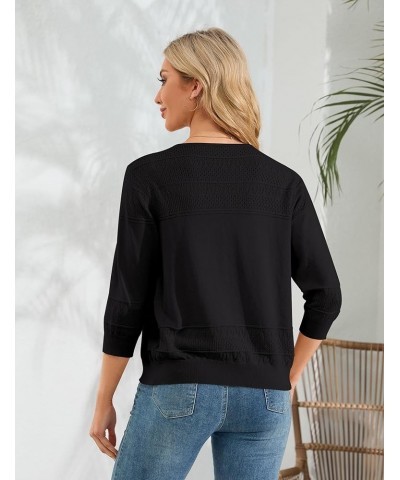 Womens 3/4 Sleeve Cropped Cardigan Knit Shrugs for Dresses V Neck Button Down Bolero Cardigans Sweaters Black $13.56 Sweaters