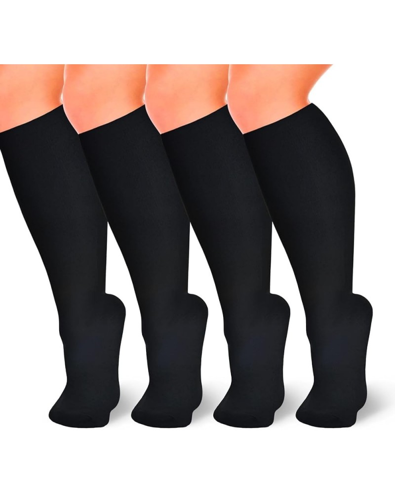 4 Pairs Plus Size Compression Socks for Women and Men 20-30 mmHg Wide Calf Extra Large for Circulation Support Black 5X-Large...