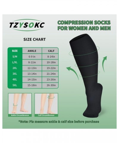 4 Pairs Plus Size Compression Socks for Women and Men 20-30 mmHg Wide Calf Extra Large for Circulation Support Black 5X-Large...