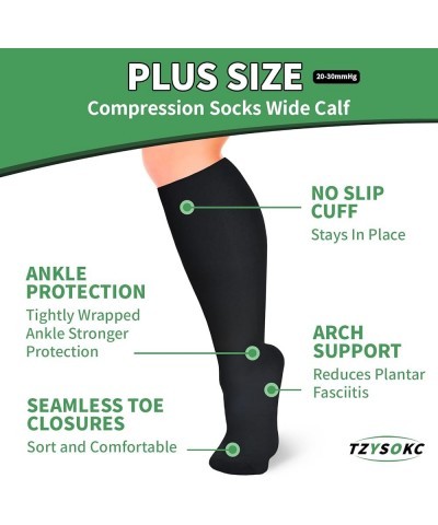 4 Pairs Plus Size Compression Socks for Women and Men 20-30 mmHg Wide Calf Extra Large for Circulation Support Black 5X-Large...