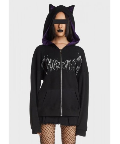 Womens Y2K Long Sleeve Hoodies Zip Up Star Graphic Track Jackets Hip Hop Harajuku Oversized Sweater Sweatshirts Gothic Black ...