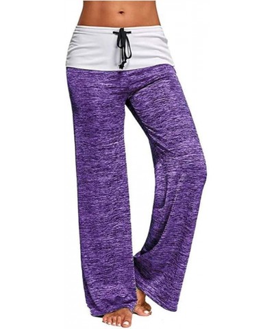 Women's Casual Cotton Pull-on Pant with Elastic Waist High Waist Denim Wide Leg Palazzo Pants Jeans Trousers A3-purple $9.22 ...